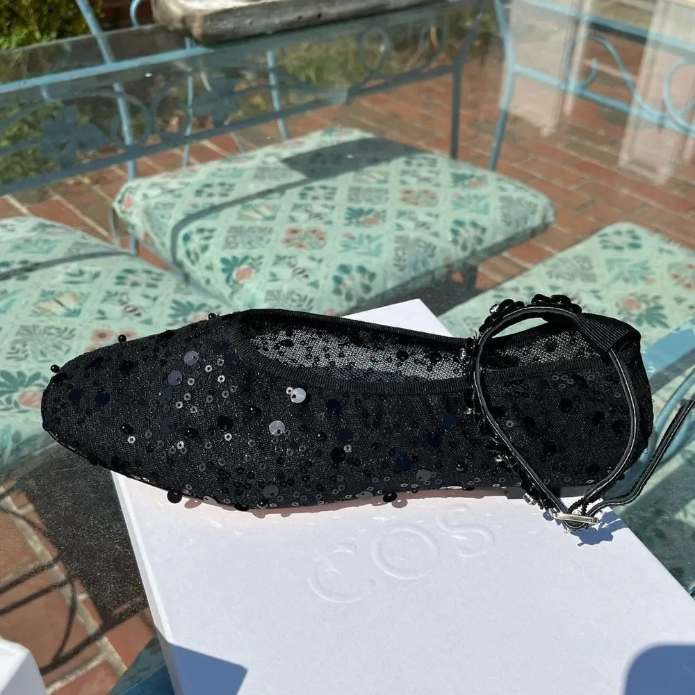 J Crew Quinn Embellished Removable Ankle Strap Sequin and Mesh Ballet Flat NWT
